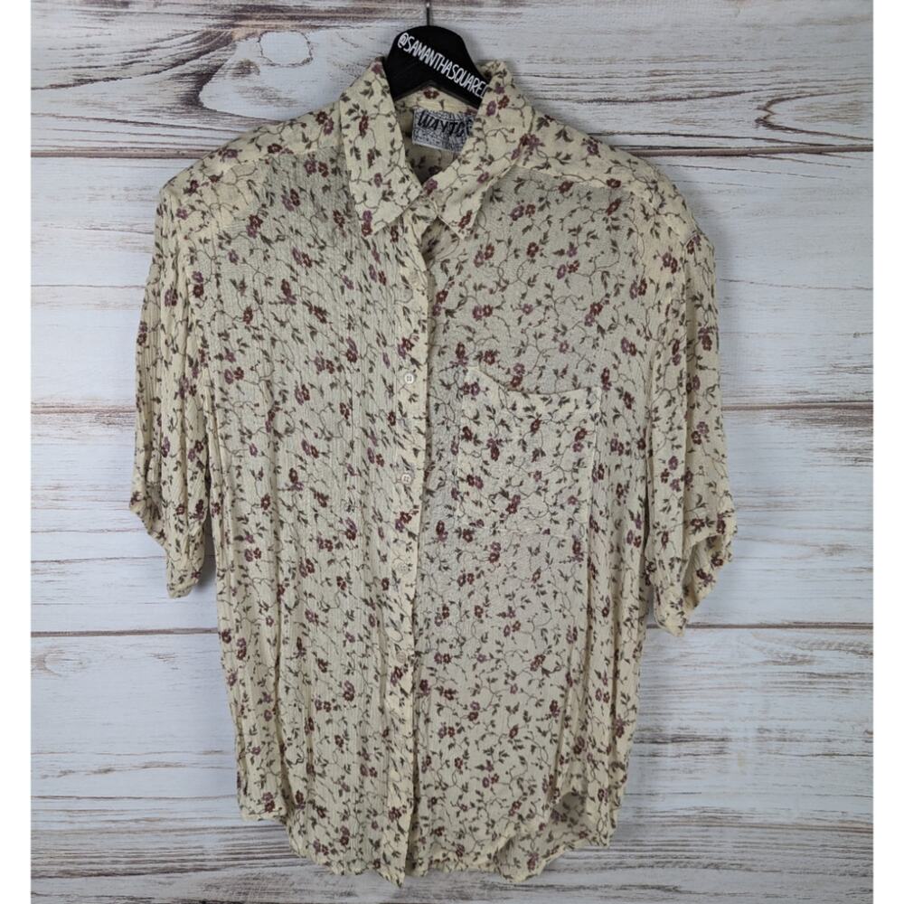 Vintage Way to Go Floral Button Down Shirt with Shoulder Pads sz Large New